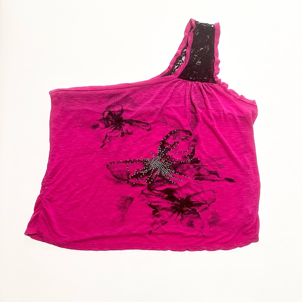 Vintage Y2K Fiona & Purple slip on one shoulder lace cami top